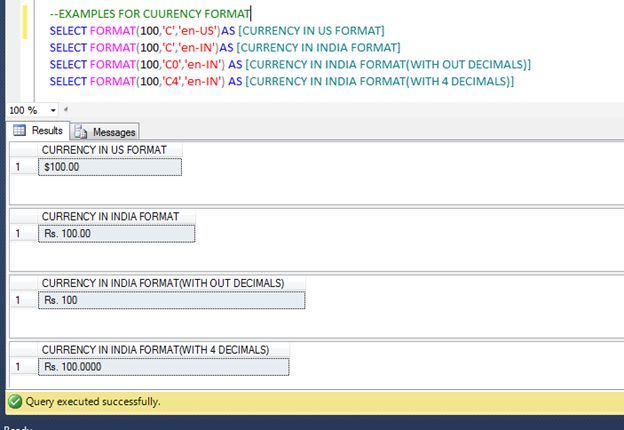 Example for CUURENCY format